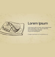 horizontal banner with contour of japanese food vector image