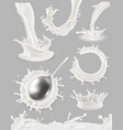 milk drop and splash 3d object set vector image vector image