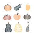 cute set of isolated pumpkins with doodle ornament vector image vector image