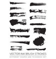 set black pen ink brush strokes grunge vector image