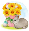 watercolor yellow daisy bouquet with easter eggs vector image vector image