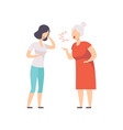 elderly gray haired woman yelling at frustrated vector image