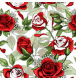 beautiful white outline and colered red roses vector image vector image