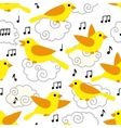 seamless pattern with cute cartoon birds and notes vector image vector image