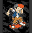a cartoon young pinocchio with skateboard vector image