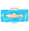 fish labelvintage style of menu on blue old paper vector image vector image