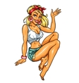 pretty pin up girl waving holding something in her vector image