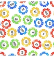 colorful casino chips on white seamless pattern vector image vector image