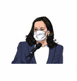 kamala harris wearing mask cartoon drawing vector image vector image