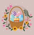 happy easter card with eggs painted in basket vector image vector image