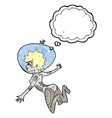 cartoon space woman with thought bubble vector image