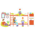 dormitory room with man and three woman sharing vector image vector image