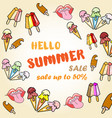 hello summer sale poster with ice cream vector image