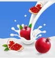 milk or yogurt splash with pomegranate vector image