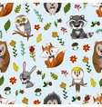 seamless pattern with cute baby animals andflowers vector image