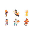 funny boy and girl dressed in halloween costume vector image