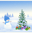 snowman and snowy landscape vector image vector image