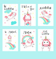 set of unicorn greeting invitation cards vector image