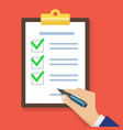 hand filling checklist on clipboard vector image
