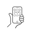 hand hold smartphone and doing selfie vector image