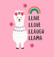 poster with cute llama and rainbow vector image
