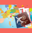 world travel concept with map ans tickets vector image