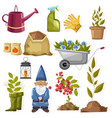 autumn gardening tools set with flowers vector image vector image