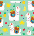 seamless pattern with llama and fruits vector image