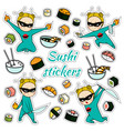 isolated sushi stickers pattern vector image