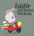 easter bunny drive motorcycle decorated eggs vector image vector image