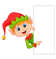 cute christmas elf cartoon pointing vector image