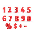 red numbers 3d realistic set perspective vector image