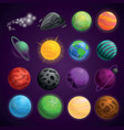 planets space icon set cartoon style vector image