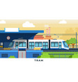 tram on city street near station vector image