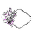 rose lavender bouquet engrave frame isolated vector image