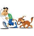 cartoon man walking dog vector image