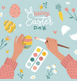 female hands decorate eggs happy easter theme vector image vector image