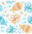 hand drawn pattern of starfishes and shells vector image