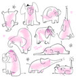 set with cute pink elephants vector image
