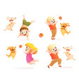 happy kids and dogs playing ball training pets vector image vector image