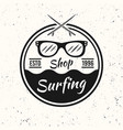 surfing black vintage round emblem with sunglasses vector image vector image