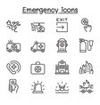 emergency icon set in thin line style vector image