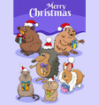 greeting card cartoon with animals on christmas vector image