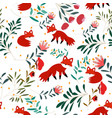 cute fox in flower seamless pattern vector image