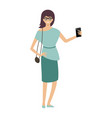 woman holding smartphone taking selfie vector image