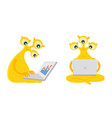 three-eyed yellow alien character is sitting vector image vector image