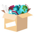 cardboard donation box full of school supplies vector image