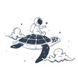 astronaut and turtle in clouds vector image vector image