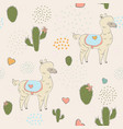 seamless alpaca pattern with cacti vector image