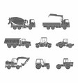 construction machines icons set silhouette vector image